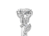White gold Princess Brilliant Solitaire with Leaf Motif Band and Four-Prong Setting_71