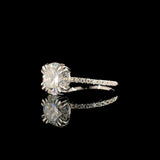 White gold Princess Brilliant Solitaire with Pavé Band and Claw Prong Setting 2