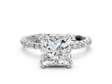 White gold Princess Brilliant Solitaire with Pavé Band and Claw Prong Setting_7