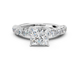 White gold Princess Brilliant Solitaire with Pavé Band and Four-Prong Setting_108