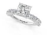 White gold Princess Brilliant Solitaire with Pavé Band and Four-Prong Setting_109