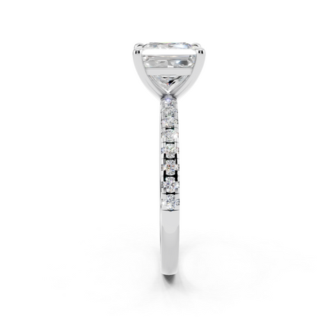 White gold Princess Brilliant Solitaire with Pavé Band and Four-Prong Setting_10