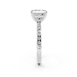 10K White Gold 2.02 Carat D VS1 Princess Diamond Brilliant Solitaire Ring with Pavé Band and Four-Prong Setting
