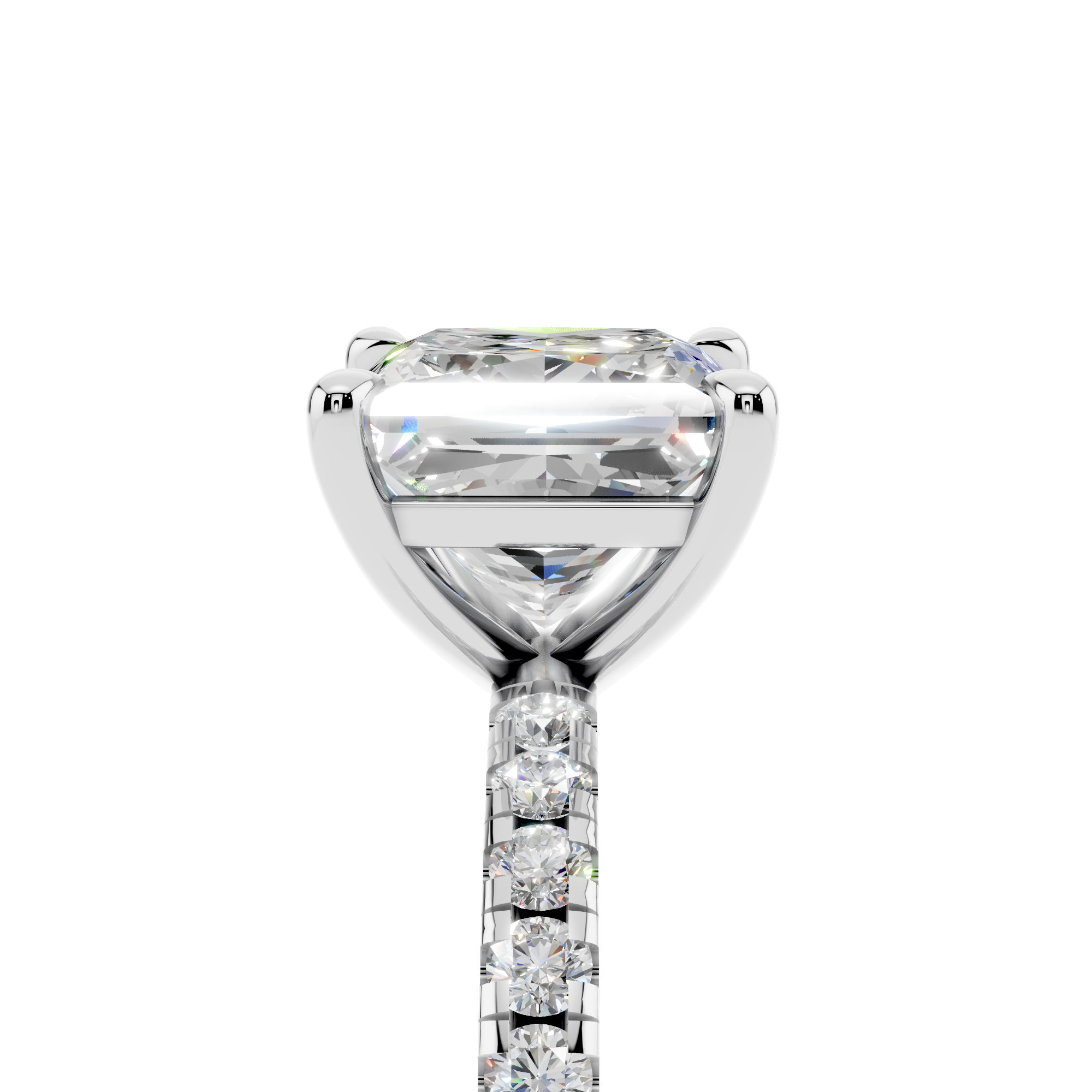 White gold Princess Brilliant Solitaire with Pavé Band and Four-Prong Setting_11