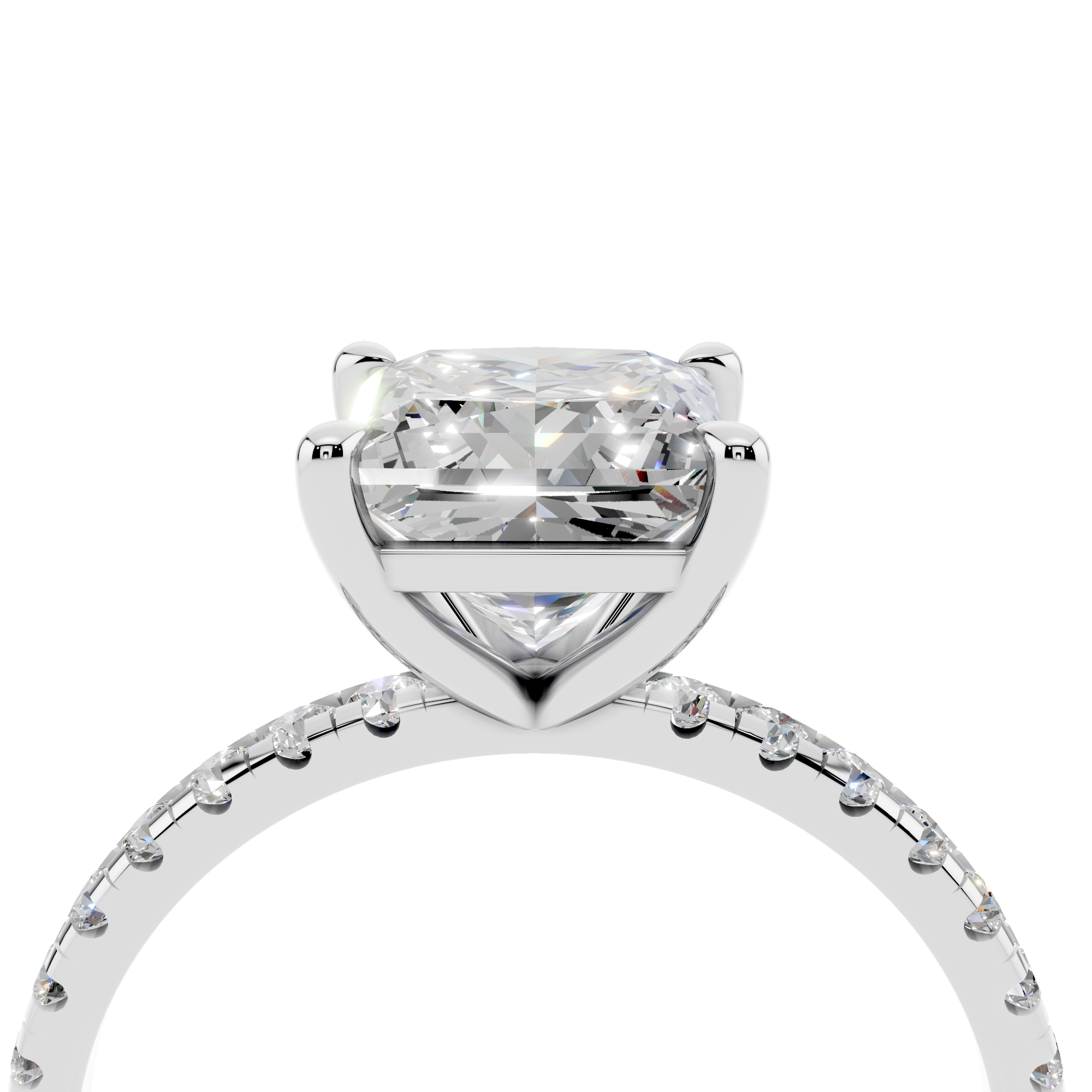 White gold Princess Brilliant Solitaire with Pavé Band and Four-Prong Setting_12
