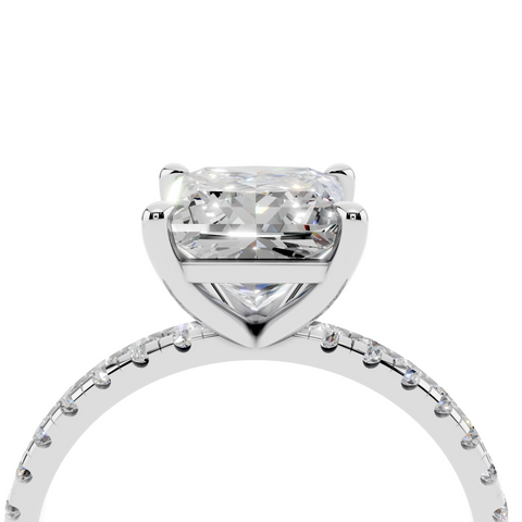 White gold Princess Brilliant Solitaire with Pavé Band and Four-Prong Setting_12