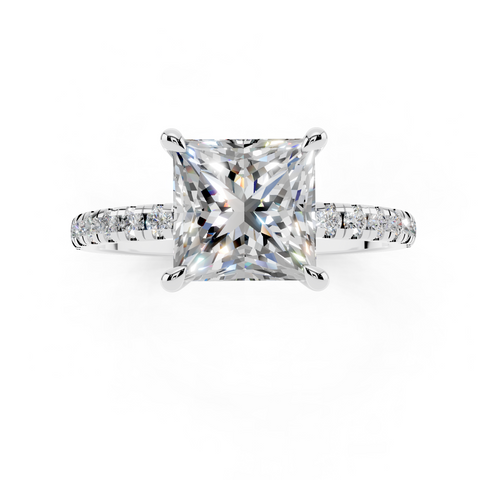 White gold Princess Brilliant Solitaire with Pavé Band and Four-Prong Setting_8