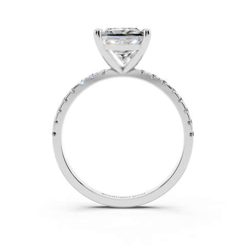 White gold Princess Brilliant Solitaire with Pavé Band and Four-Prong Setting_9