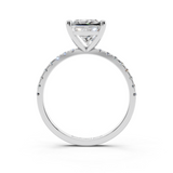 10K White Gold 2.02 Carat D VS1 Princess Diamond Brilliant Solitaire Ring with Pavé Band and Four-Prong Setting