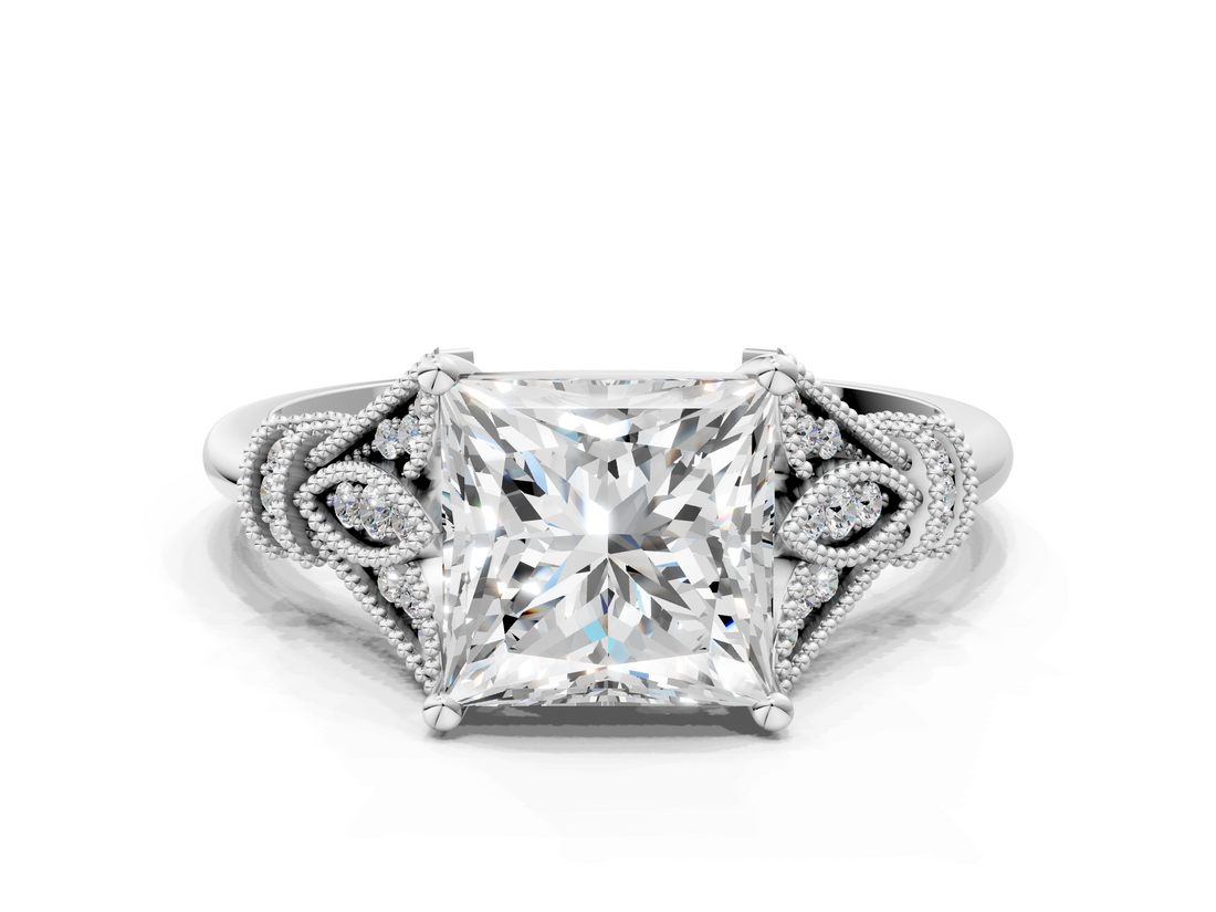 White gold Princess Brilliant Solitaire with Pave Band and Four-Prong Setting_20