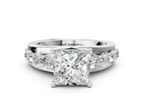 White gold Princess Brilliant Solitaire with Side Stones on a Pave Band and Four-Prong Setting_26