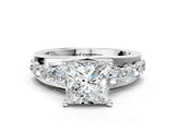 White gold Princess Brilliant Solitaire with Side Stones on a Pave Band and Four-Prong Setting_76