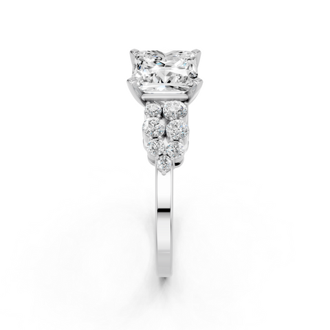 White gold Princess Cluster Diamond Engagement Ring with Pavé Band and Four-Prong Setting_23