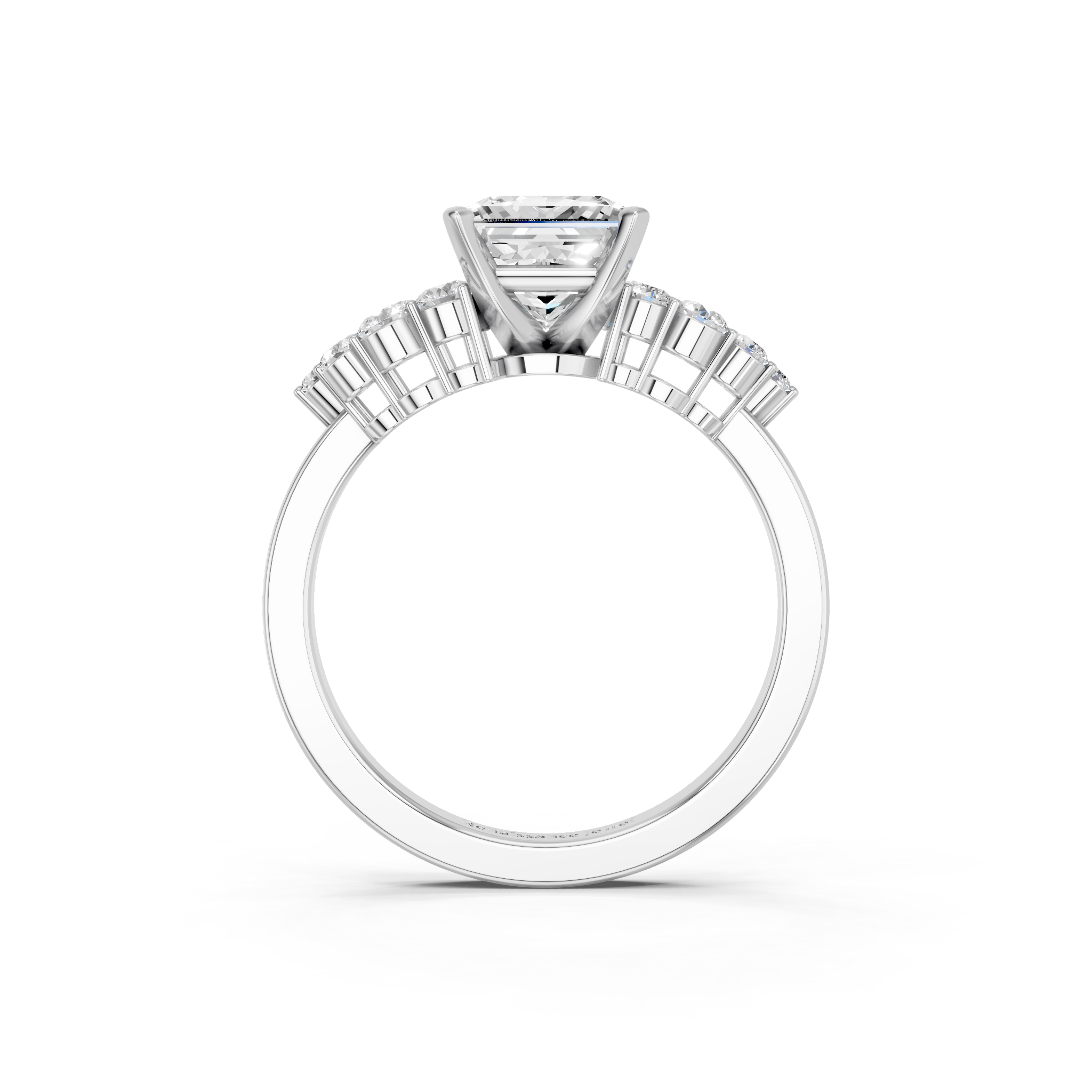 White gold Princess Cluster Diamond Engagement Ring with Pavé Band and Four-Prong Setting_24