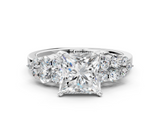 White gold Princess Cluster Diamond Engagement Ring with Pavé Band and Four-Prong Setting_51