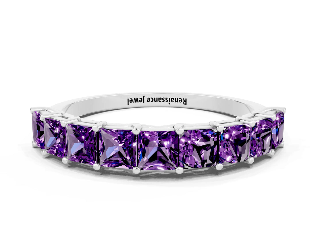 White gold Princess Cut Amethyst Channel-Set Eternity Band with Prong Setting_6