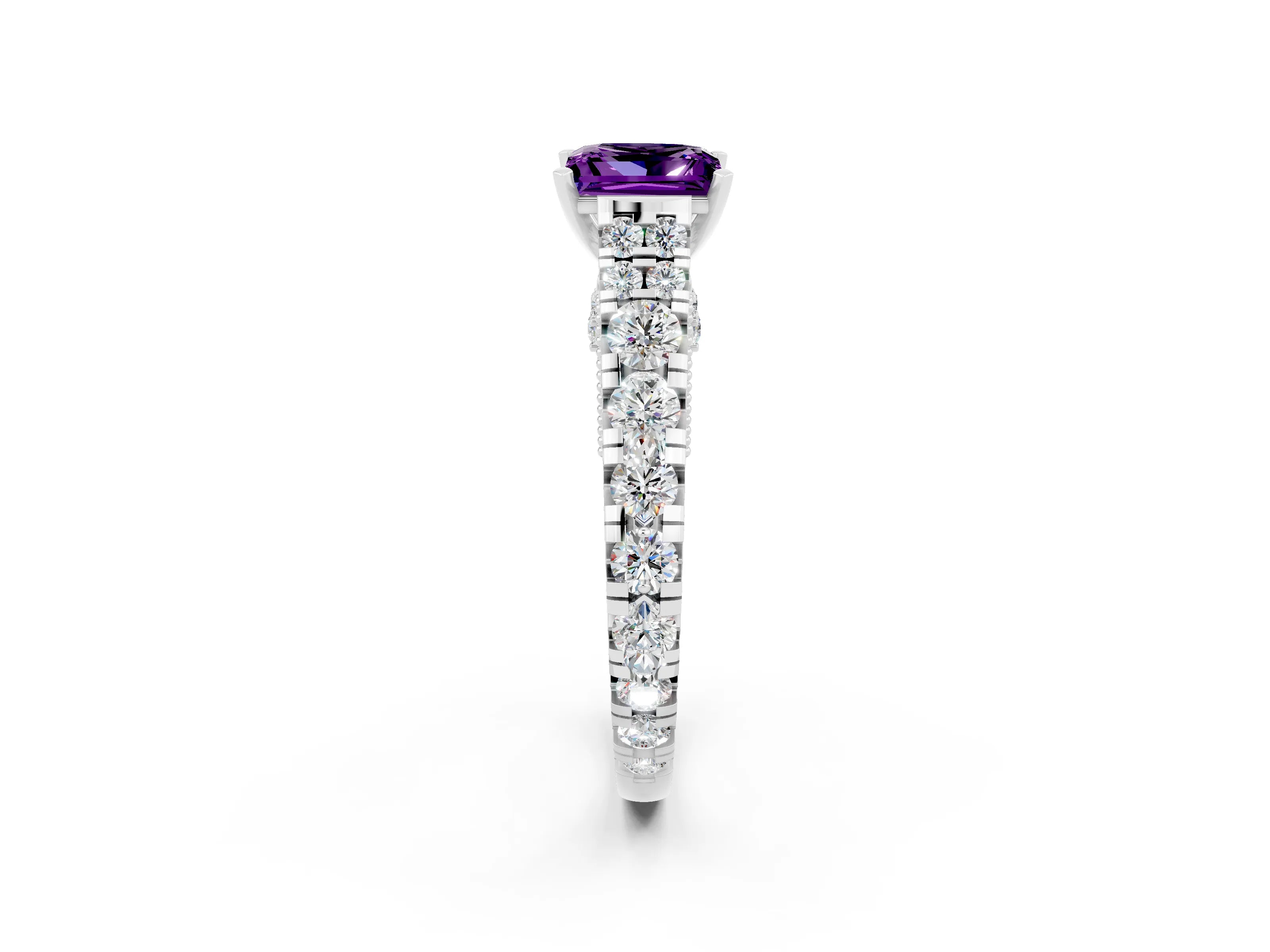 White gold Princess Cut Amethyst Classic Solitaire Ring with Pavé Band and Four-Prong Setting_2