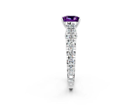 White gold Princess Cut Amethyst Classic Solitaire Ring with Pavé Band and Four-Prong Setting_2