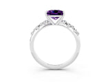 White gold Princess Cut Amethyst Cluster Side Stone Solitaire Ring with Prong Setting_27