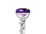 White gold Princess Cut Amethyst Cluster Side Stone Solitaire Ring with Prong Setting_29