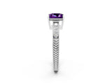 White gold Princess Cut Amethyst Engagement Ring with Milgrain Channel Set Band and Prong Setting_2