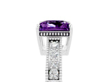 White gold Princess Cut Amethyst Engagement Ring with Milgrain Channel Set Band and Prong Setting_5