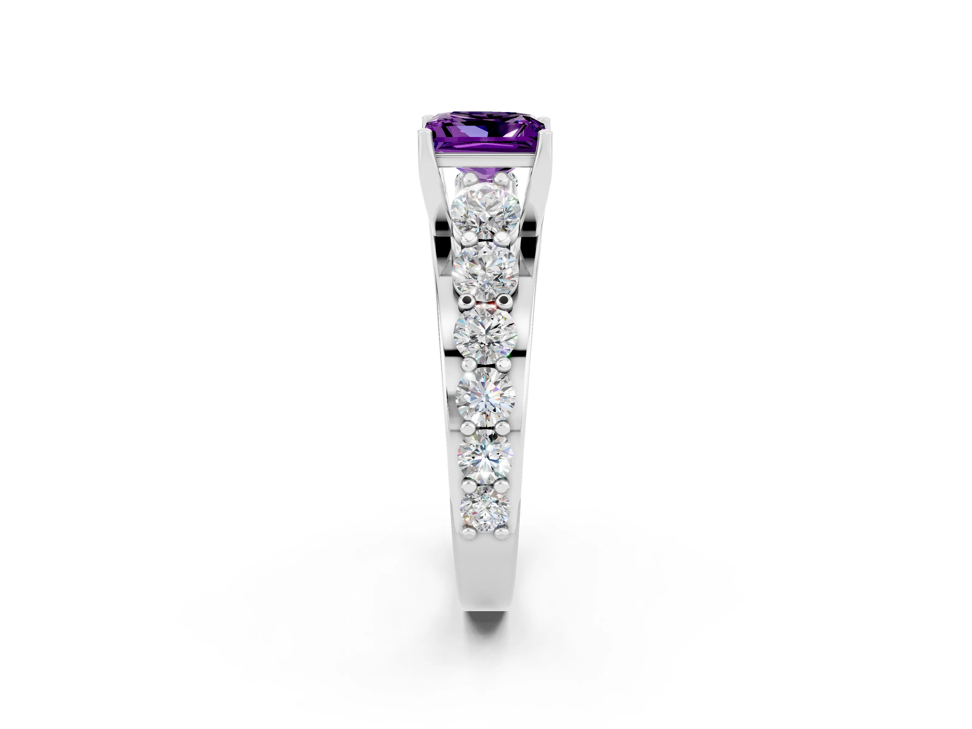White gold Princess Cut Amethyst Engagement Ring with Pavé Band and Four-Prong Setting_2