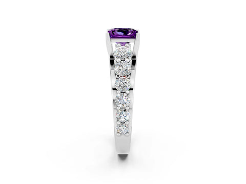 White gold Princess Cut Amethyst Engagement Ring with Pavé Band and Four-Prong Setting_2