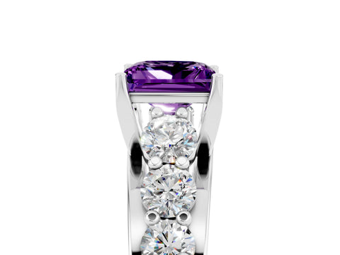 White gold Princess Cut Amethyst Engagement Ring with Pavé Band and Four-Prong Setting_5