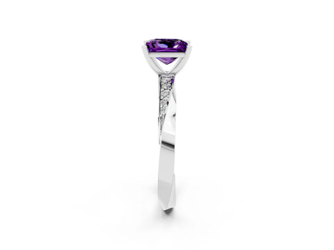 White gold Princess Cut Amethyst Engagement Ring with Side Stone Accents and Four-Prong Setting_41