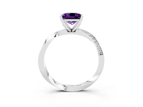 White gold Princess Cut Amethyst Engagement Ring with Side Stone Accents and Four-Prong Setting_42