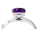 White gold Princess Cut Amethyst Engagement Ring with Side Stone Accents and Four-Prong Setting_64