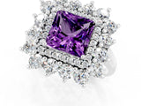 White gold Princess Cut Amethyst Floral Double Halo Engagement Ring with Prong Setting_37