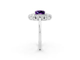 White gold Princess Cut Amethyst Floral Double Halo Engagement Ring with Prong Setting_38