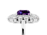 White gold Princess Cut Amethyst Floral Double Halo Engagement Ring with Prong Setting_41