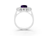 White gold Princess Cut Amethyst Floral Double Halo Engagement Ring with Prong Setting_63
