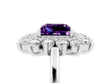 White gold Princess Cut Amethyst Floral Double Halo Engagement Ring with Prong Setting_65