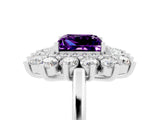 White gold Princess Cut Amethyst Floral Double Halo Engagement Ring with Prong Setting_77
