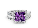 White gold Princess Cut Amethyst Halo Ring with Round Split Shank and Prong Setting_61
