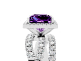 White gold Princess Cut Amethyst Halo Ring with Round Split Shank and Prong Setting_65