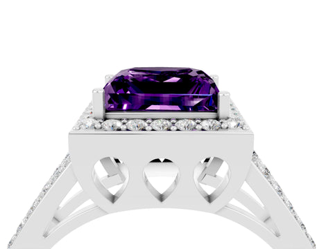 White gold Princess Cut Amethyst Halo Ring with Split Shank U-Prong Band and Four-Prong Setting_4