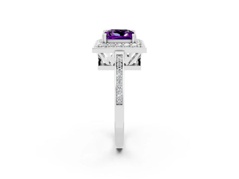 White gold Princess Cut Amethyst Halo Ring with Split Shank and Four-Prong Setting_10