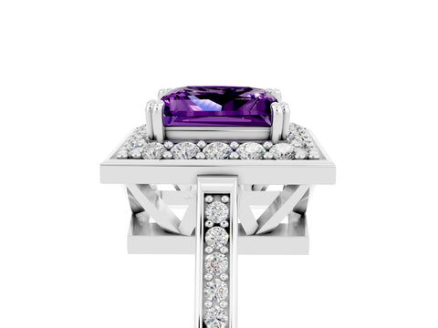 White gold Princess Cut Amethyst Halo Ring with Split Shank and Four-Prong Setting_17