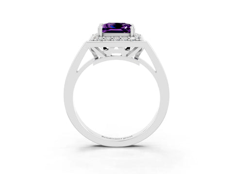 White gold Princess Cut Amethyst Halo Ring with Split Shank and Four-Prong Setting_21