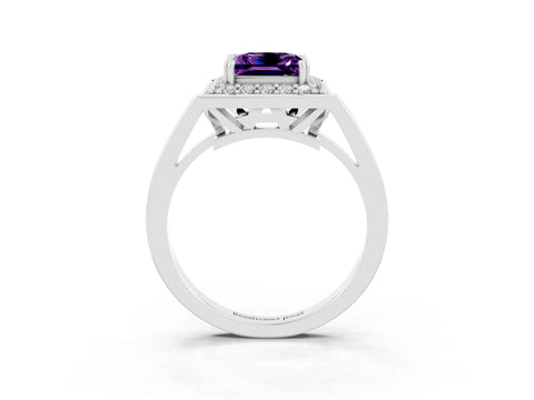 White gold Princess Cut Amethyst Halo Ring with Split Shank and Four-Prong Setting_27