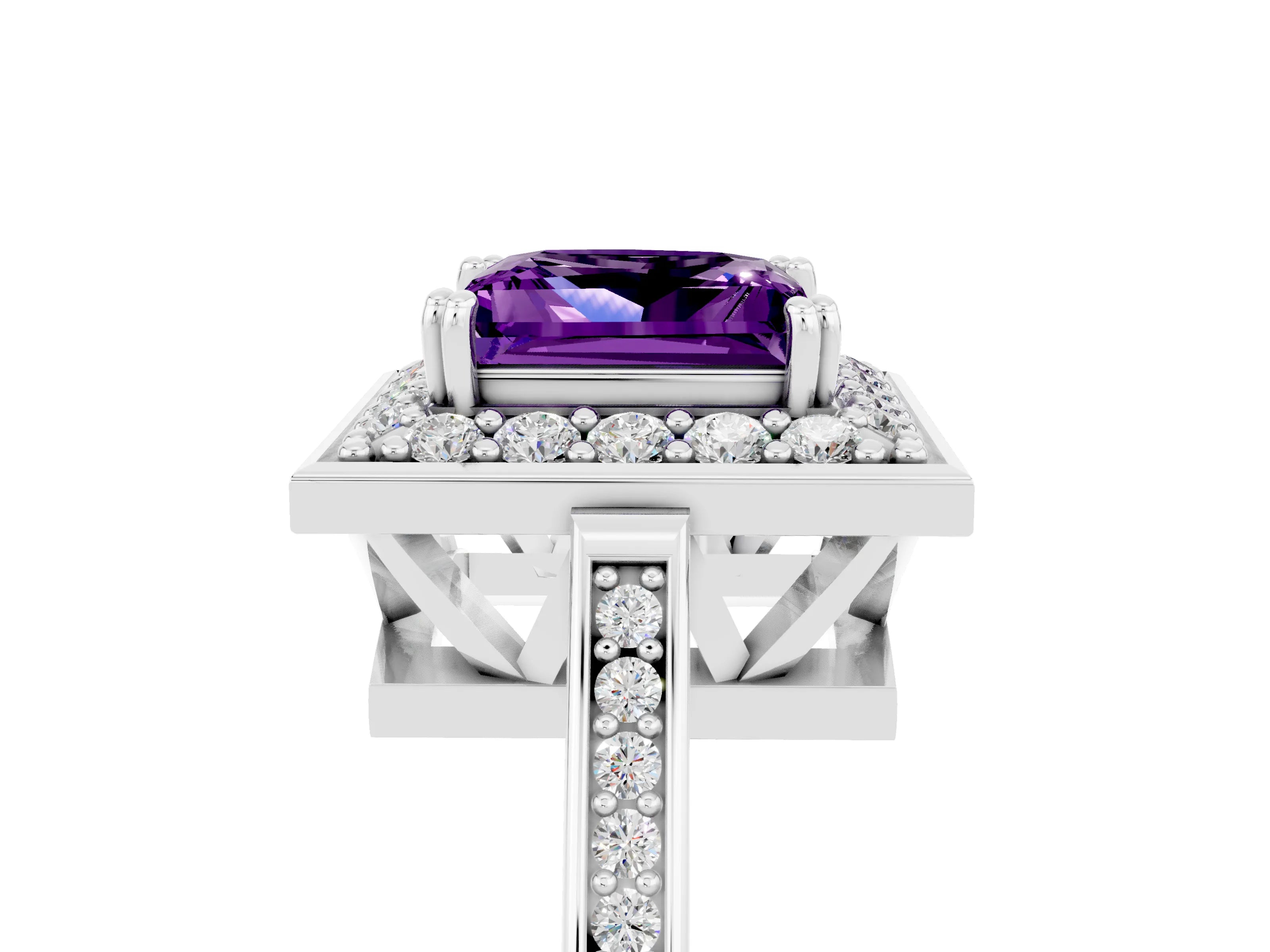 White gold Princess Cut Amethyst Halo Ring with Split Shank and Four-Prong Setting_29