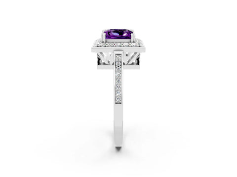 White gold Princess Cut Amethyst Halo Ring with Split Shank and Four-Prong Setting_2