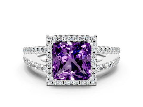 White gold Princess Cut Amethyst Halo Split Shank Engagement Ring_12