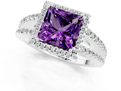 White gold Princess Cut Amethyst Halo Split Shank Engagement Ring_13