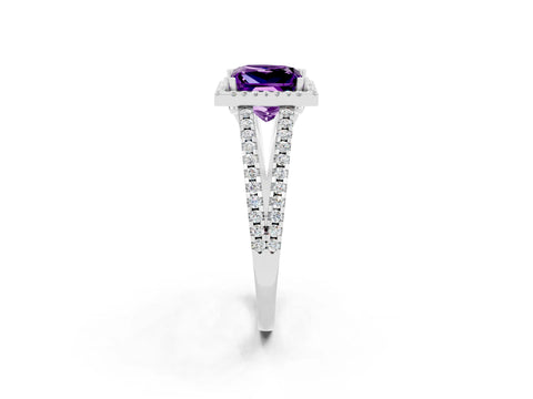 White gold Princess Cut Amethyst Halo Split Shank Engagement Ring_14
